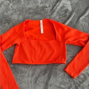 Bold Orange Ribbed Crop Top